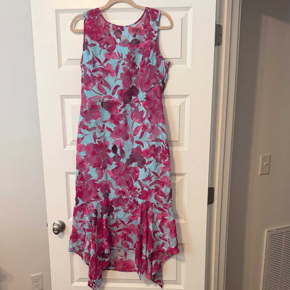Kensie Aqua Dress with Magenta Floral Print